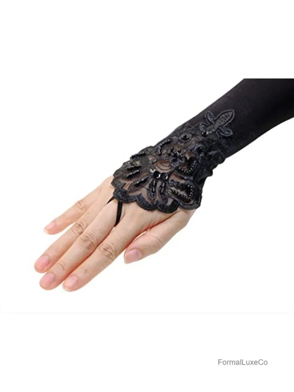 17.5in Opera Gloves Fingerless Floral Embroidery Sequins Satin Bridal Elbow